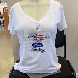 Ford Mustang Women's White V-Neck Tee